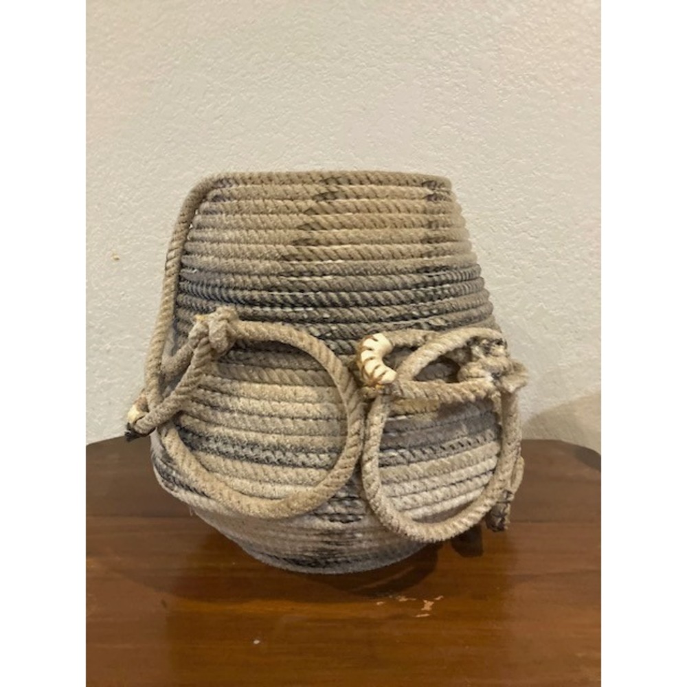 Heavy Handcrafted Western Lariat Rope Basket 12"‎ Height Free Shipping